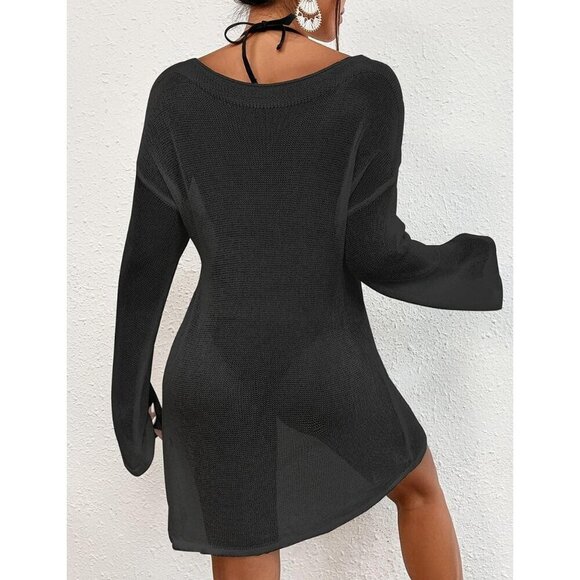 Crochet Beach Cover Up Swimsuit Cover  Up Sheer Top Side Split for Women - Picture 5 of 6